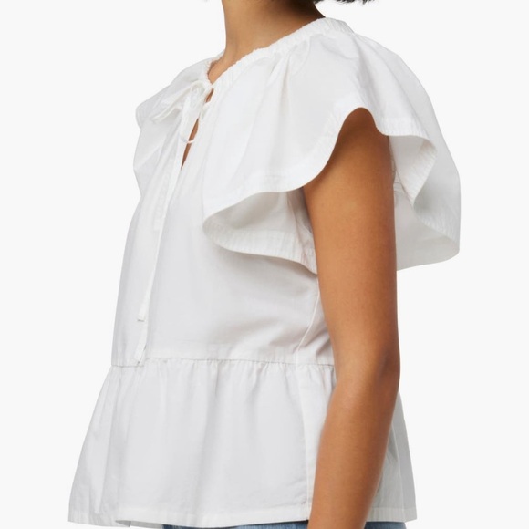 Joe's Jeans White Blouse with Puff Sleeves and Tie Front Size Small - Picture 2 of 4